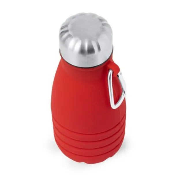  Foldable sports bottle 550 ml with carabiner clip red