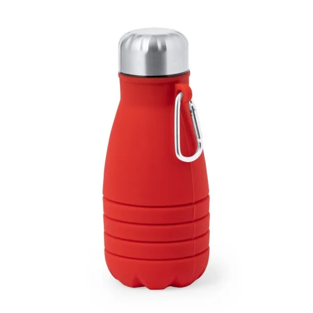  Foldable sports bottle 550 ml with carabiner clip red