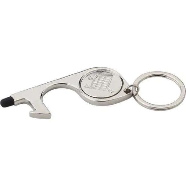  Keyring, anti-contact holder for door opening, touch pen and shopping cart coin silver