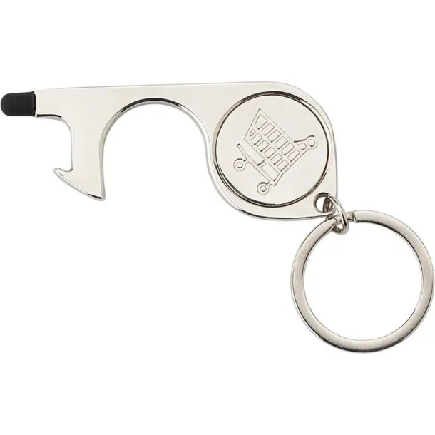  Keyring, anti-contact holder for door opening, touch pen and shopping cart coin silver