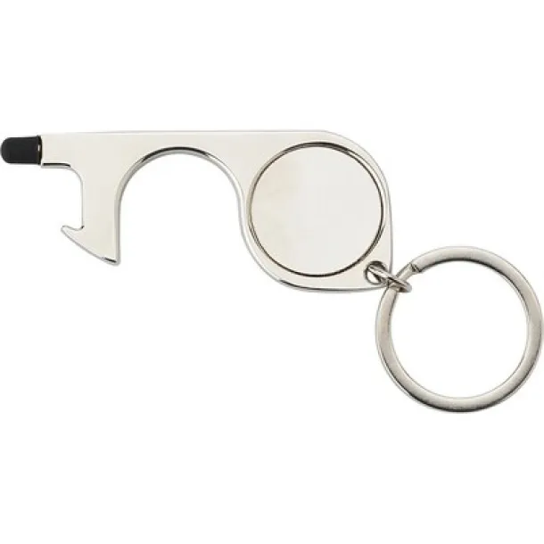  Keyring, anti-contact holder for door opening, touch pen and shopping cart coin silver