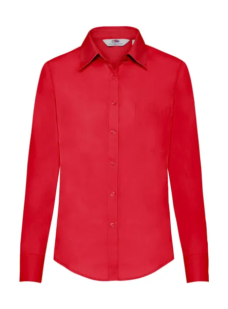  Ladies Poplin Shirt LS - Fruit of the Loom Crvena