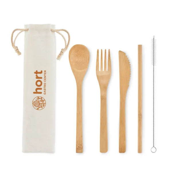 SETSTRAW bamboo cutlery set in pouch Beige