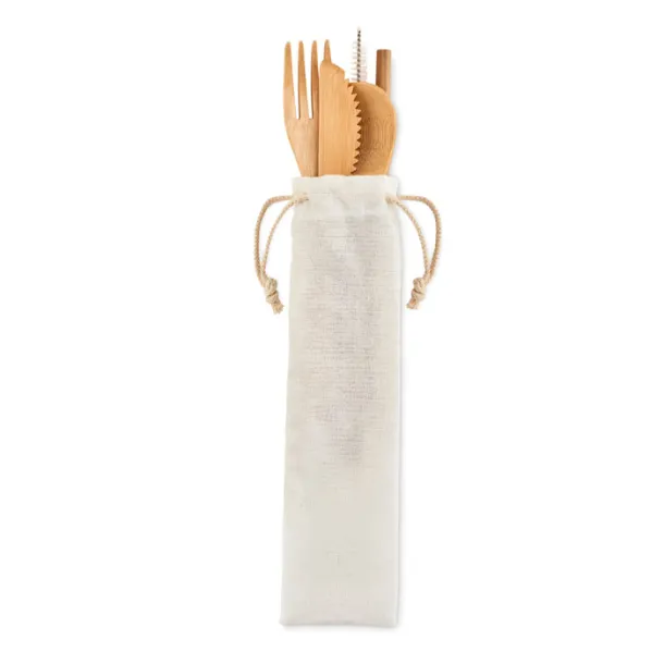 SETSTRAW bamboo cutlery set in pouch Beige