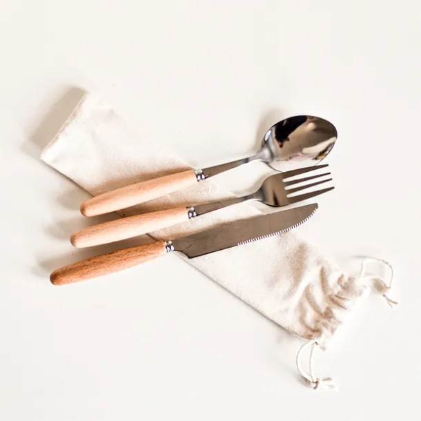 NANTES cutlery set in a cotton bag Beige