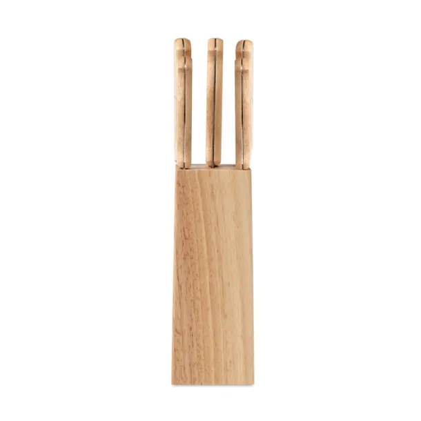 GOURMET 5 piece knife set in base Wood