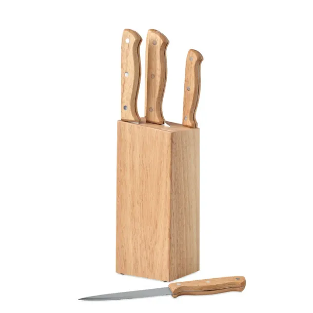 GOURMET 5 piece knife set in base Wood