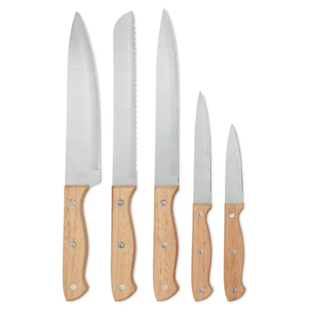 GOURMET 5 piece knife set in base Wood