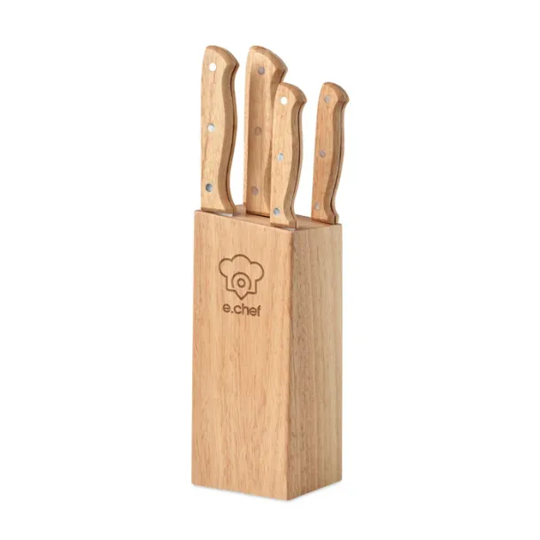 GOURMET 5 piece knife set in base Wood