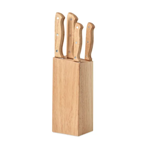 GOURMET 5 piece knife set in base Wood