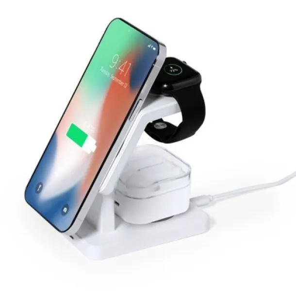  Magnetic wireless charger 15W, 3 in 1, phone stand Bijela