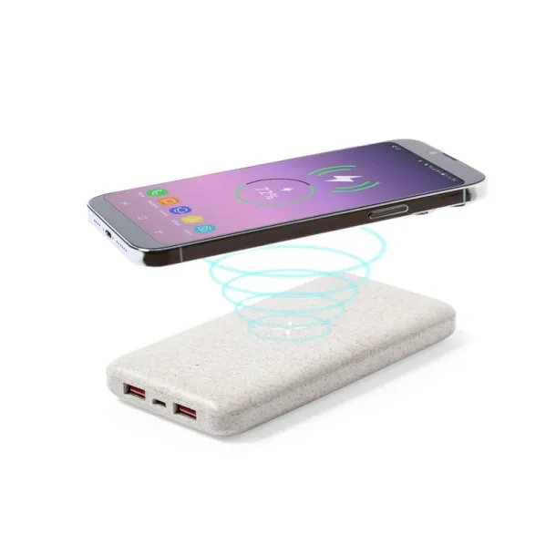  Wheat straw wireless power bank 8000 mAh, wireless charger 10W neutral