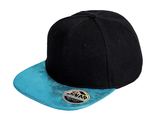  Bronx Glitter Flat Peak Snapback Cap - Result Headwear Black Turquoise