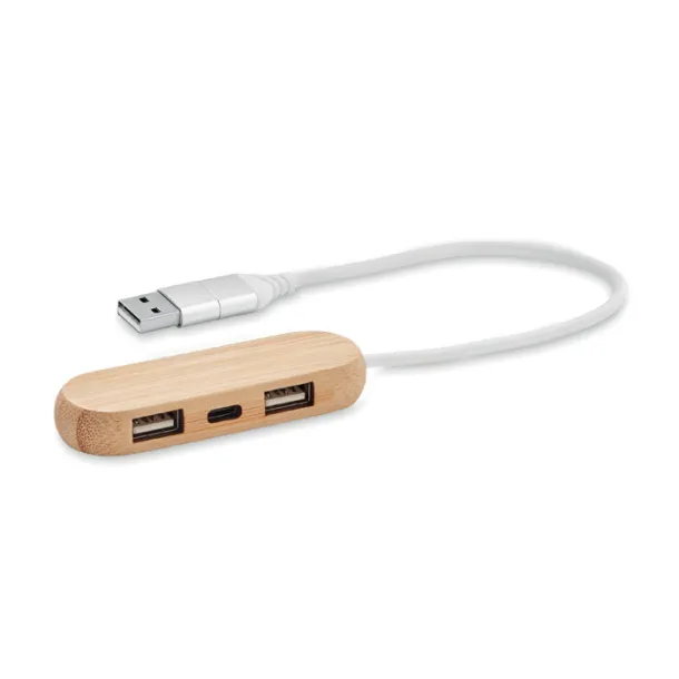 VINA C 3 port USB hub with dual input Wood