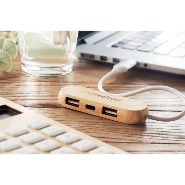 VINA C 3 port USB hub with dual input Wood