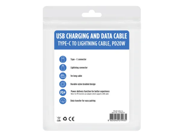 ALFA CL Type-C/Lightning charging and data cable - PIXO Black