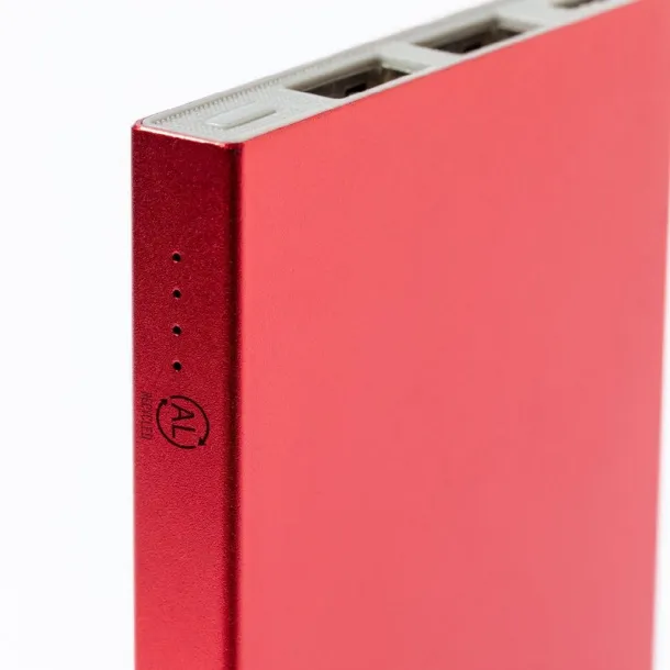  Recycled aluminium power bank 4000 mAh red