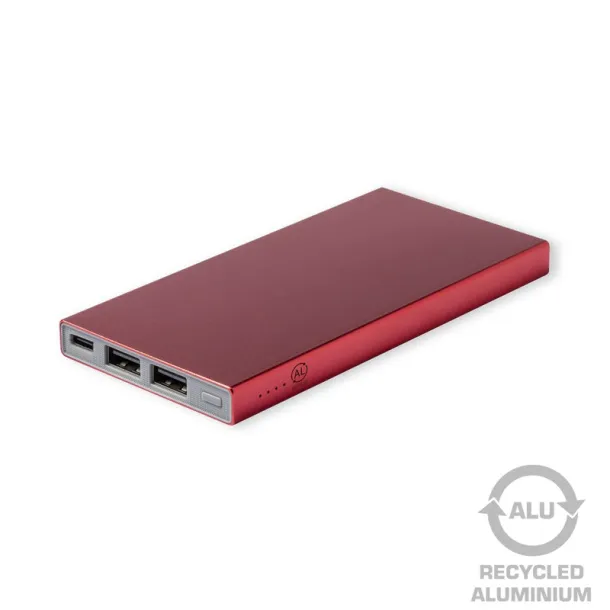  Recycled aluminium power bank 4000 mAh red