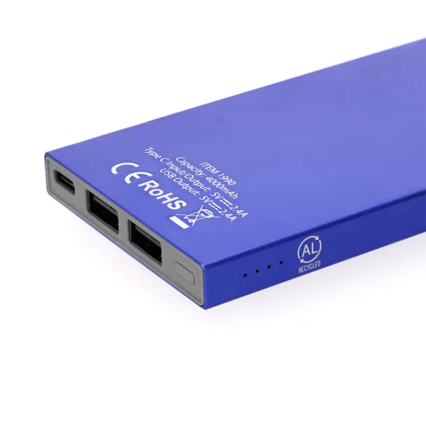  Recycled aluminium power bank 4000 mAh blue