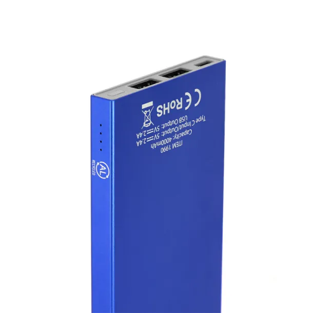  Recycled aluminium power bank 4000 mAh blue