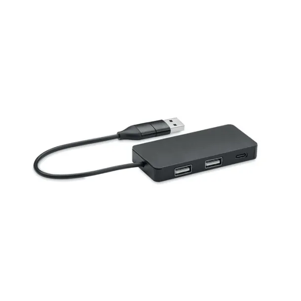 HUB-C 3 port USB hub with 20cm cable Black