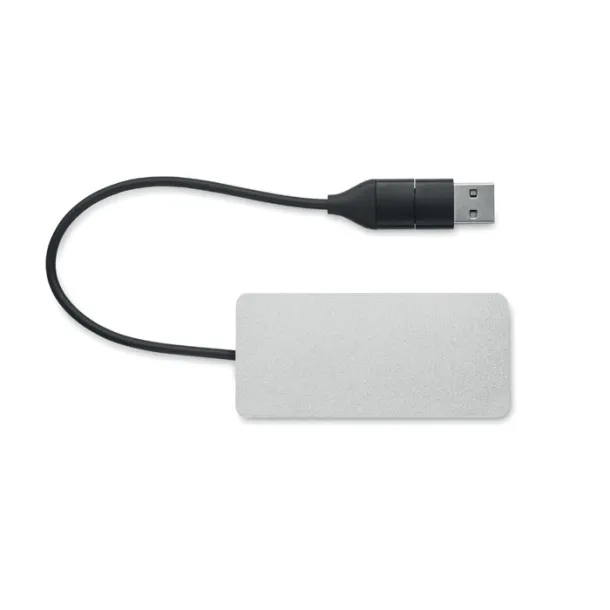 HUB-C 3 port USB hub with 20cm cable Silver