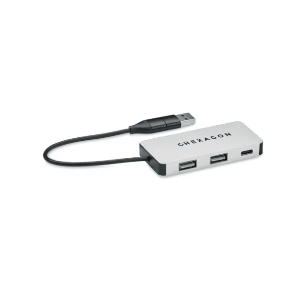 HUB-C 3 port USB hub with 20cm cable Silver