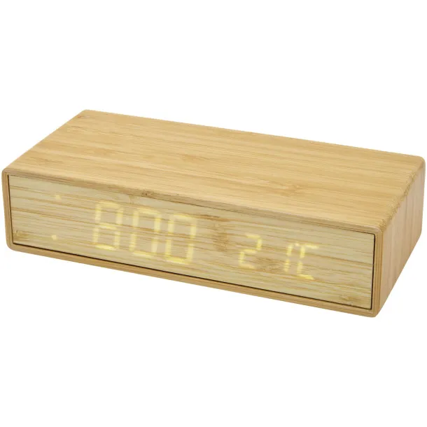 Minata bamboo wireless charger with clock - Avenue Beige