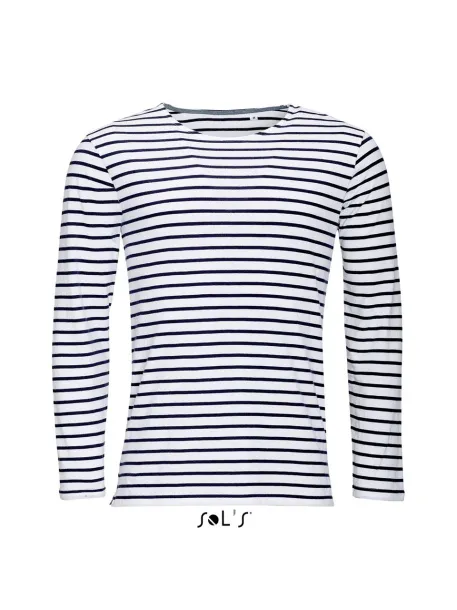  SOL'S MARINE MEN - LONG SLEEVE STRIPED T-SHIRT - SOL'S White Navy