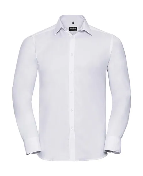  Men's LS Herringbone Shirt - Russell Collection Bijela