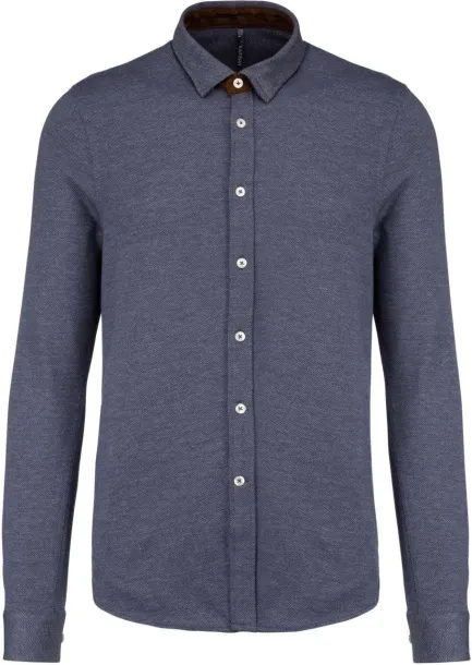  LONG-SLEEVED JACQUARD KNIT SHIRT - Kariban Jacquard Blue