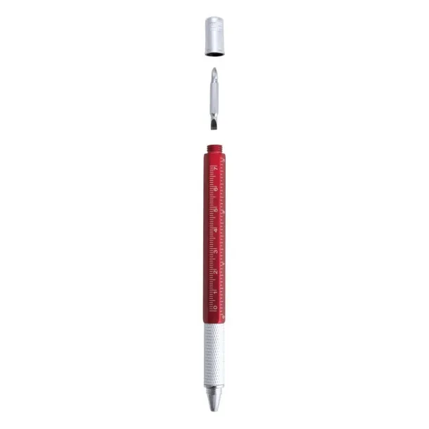  Multifunctional ball pen, ruler, spirit level, screwdriver Crvena