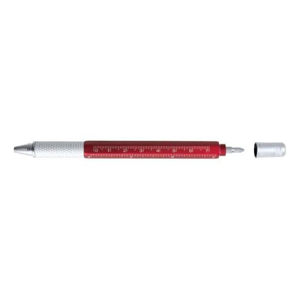  Multifunctional ball pen, ruler, spirit level, screwdriver Crvena