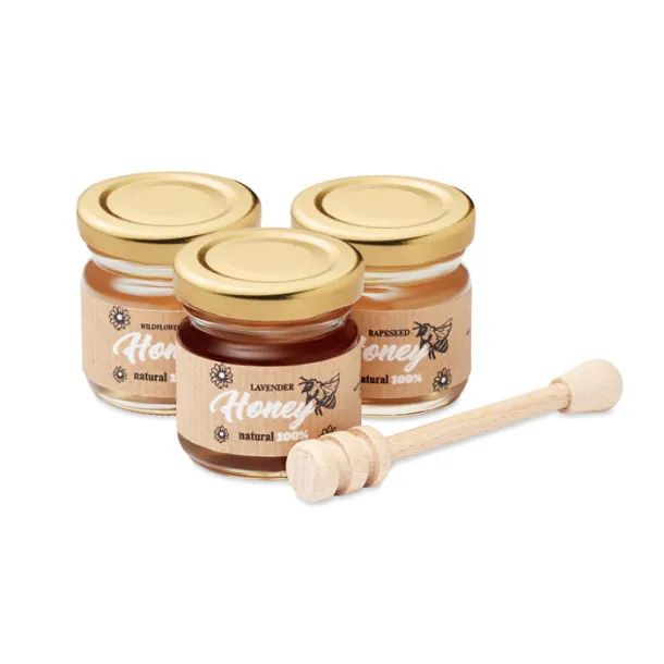 BEEBEE SET Set of 3 wildflower honey Wood