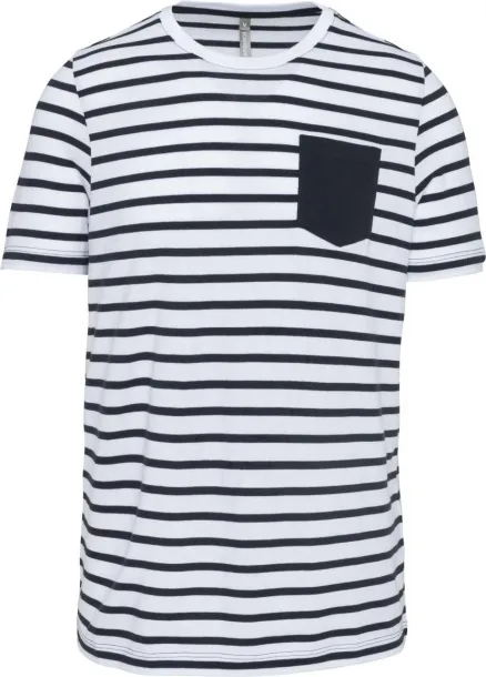  STRIPED SHORT SLEEVE SAILOR T-SHIRT WITH POCKET - 160 g/m² - Kariban White Navy