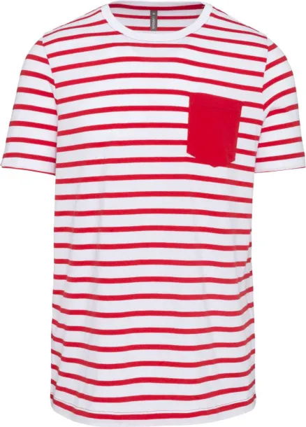  STRIPED SHORT SLEEVE SAILOR T-SHIRT WITH POCKET - 160 g/m² - Kariban White Red