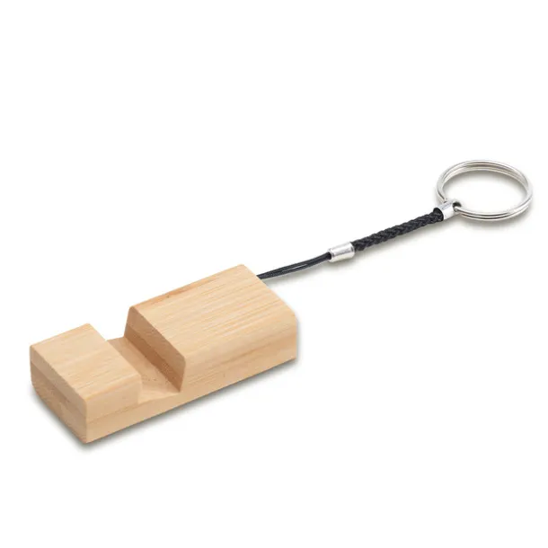 KEYHOLD bamboo keyring with phone stand Beige