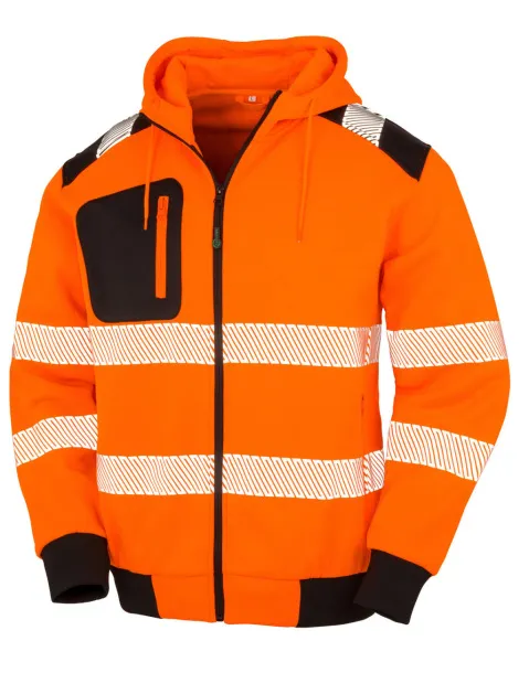  Recycled Robust Zipped Safety Hoody - Result Genuine Recycled Fluorescent Orange