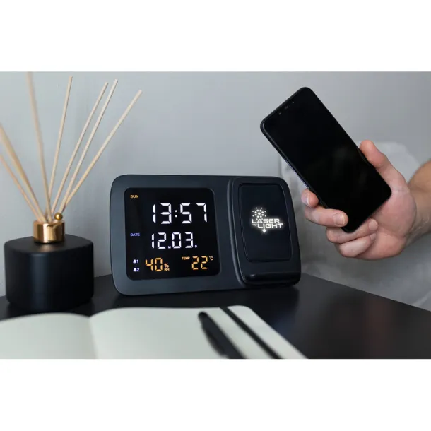Isha Wireless charger 5W-15W Exclusive Collection, multifunctional digital clock Crna