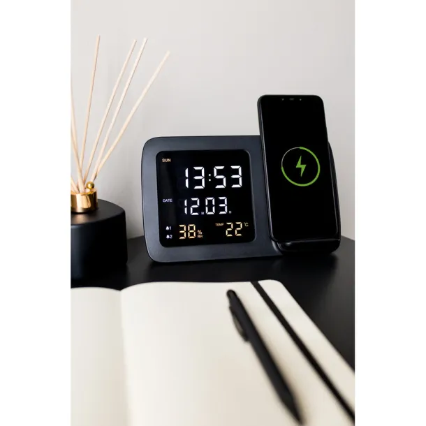 Isha Wireless charger 5W-15W Exclusive Collection, multifunctional digital clock Crna