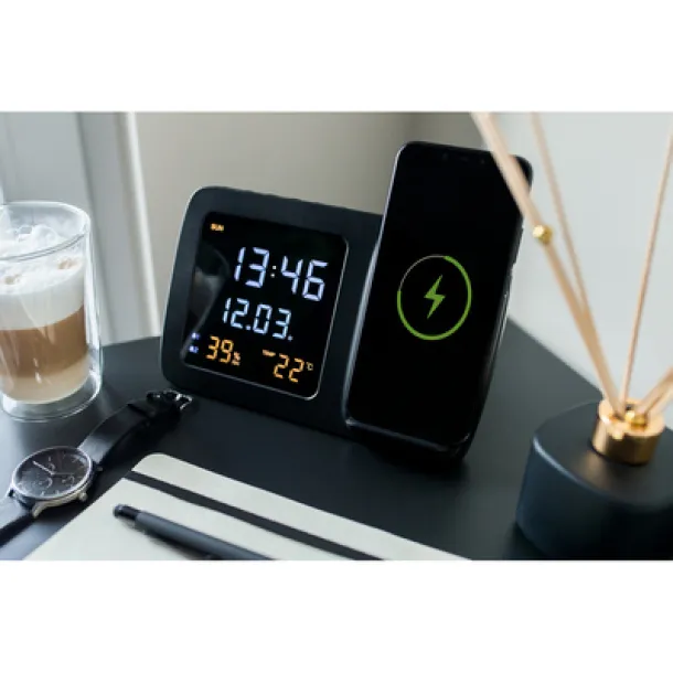 Isha Wireless charger 5W-15W Exclusive Collection, multifunctional digital clock Crna
