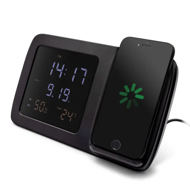 Isha Wireless charger 5W-15W Exclusive Collection, multifunctional digital clock Crna