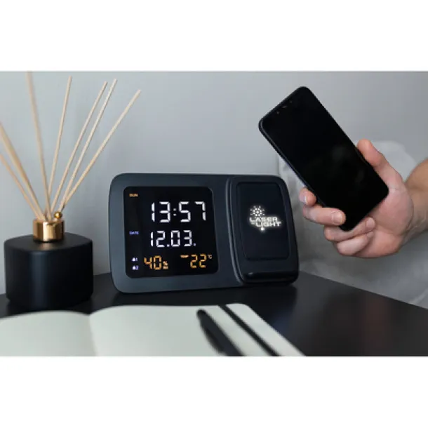 Isha Wireless charger 5W-15W Exclusive Collection, multifunctional digital clock Crna