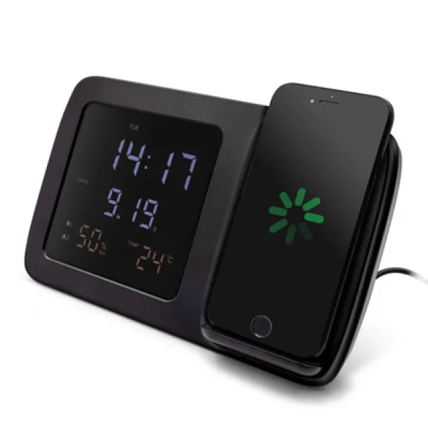 Isha Wireless charger 5W-15W Exclusive Collection, multifunctional digital clock Crna
