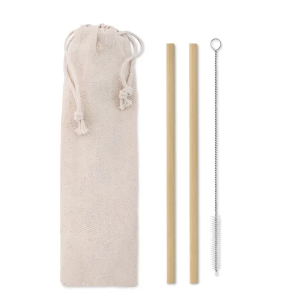 NATURAL STRAW Bamboo Straw w/brush in pouch Beige