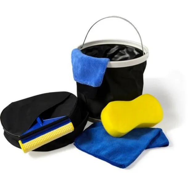  Carwash set, bucket, microfibre cloth, sponge, washing mitt, squeegee Crna