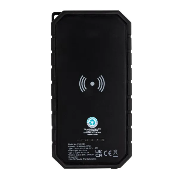  Bežična solarna prijenosna baterija od RCS reciklirane plastike - 10 W, 10 000 mah - XD Collection Crna