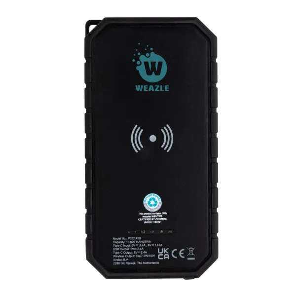  Bežična solarna prijenosna baterija od RCS reciklirane plastike - 10 W, 10 000 mah - XD Collection Crna