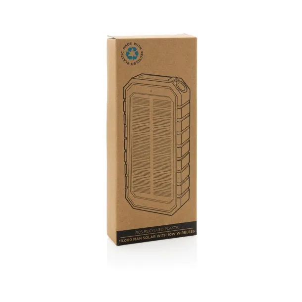  Bežična solarna prijenosna baterija od RCS reciklirane plastike - 10 W, 10 000 mah - XD Collection Crna