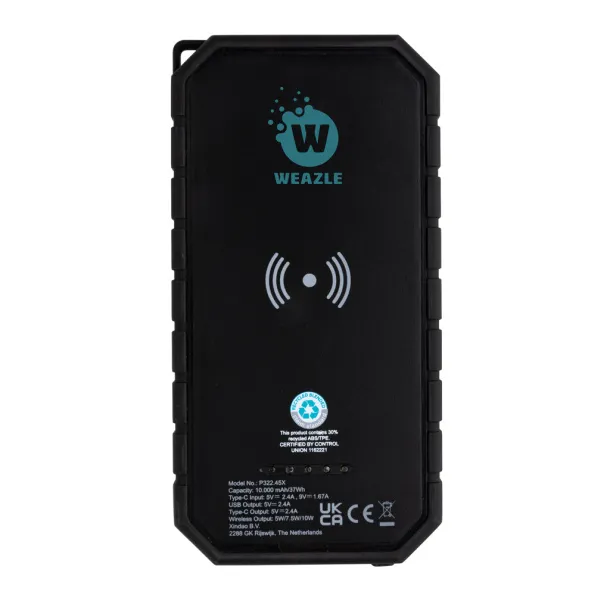  Bežična solarna prijenosna baterija od RCS reciklirane plastike - 10 W, 10 000 mah - XD Collection Crna